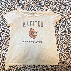 Abercrombie & Fitch Cream Short Sleeve Graphic Tee with Red Cardinal